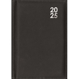 2025 Black A5 Hardcover Diary Soft Faux Leather Day Per Page Home Desk Office Planner