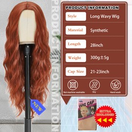 BUPPLER Cosplay Long Auburn Wig 28 Inch Middle Part Synthetic Wig Realistic Gifts Party Wigs for Women Daily Use Colorful Wigs (Auburn)