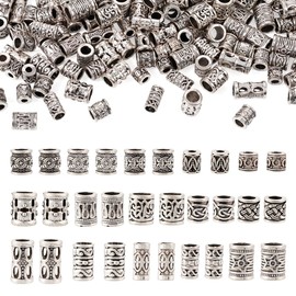 Fashewelry 150pcs Hair Tube Beads Antique Silver Alloy Large Hole Column Spacer Beads Hole: 3~6.5mm for Braiding Beard Necklace Bracelet DIY Jewelry Making