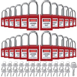 Landhoow 24 Set Lockout Tagout Locks Set, Safety Padlock, Loto Locks Keyed Differently Lock 2 Keys Per Lock Tag Out Padlocks for Electrical Lockout Tag Out Stations and Devices Kits (Red)