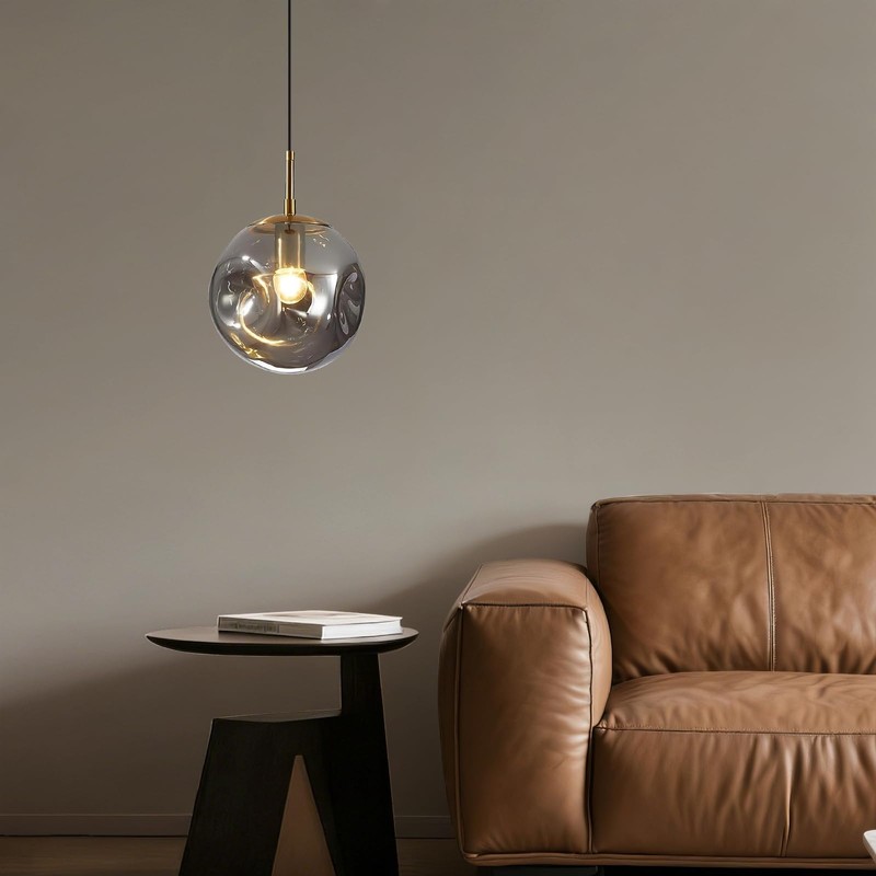 Modern Smoke Gray Concave Glass Pendant Light, Kitchen Island Lighting
