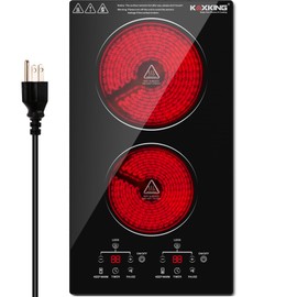 KOXKING Electric Cooktop 12 Inch, 2 Burner Electric Stove Top Built-in Sensor Touch Electric Stovetop with 9 Heating Level, Timer, Kids Safety Lock, Keep Warm, 110V with Plug
