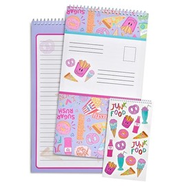 iscream + Corey Paige Designs Seal and Send Bloc de tarjetas de notas de papelería de 40 hojas con sellos - Comida chatarra