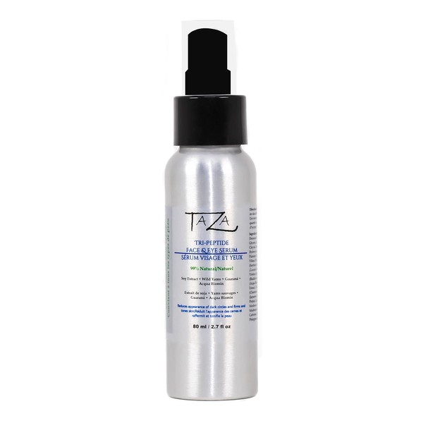 Premium Taza Natural Tri-Peptide Serum, 80 milliliters (2.7 fluid ounce), Radiant Skin, With: Soy Extract, Wild Yams, Guaraná, Acqua Biomin, Aloe Vera, Vegetable Glycerine and Cucumber Extract