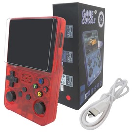 GRABOTE New R36S Retro Handheld Video Game Console 128GB Linux System 3.5'' IPS Screen 15,000 Games Portable (Red)