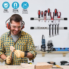 Rechabite 4 Pieces 18" Magnetic Tool Holder Strip, Stainless Steel Surface Tool Magnet Bar, Metal Tool Organizer Rack for Garage Organization, Easy To Install in Workshop, Mounting Screws Included