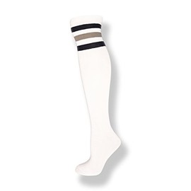 NeonNation - Calcetines de tubo de equipo alto unisex, color blanco, con tres rayas de varios colores, Blanco con rayas gris y azul marino, Talla única