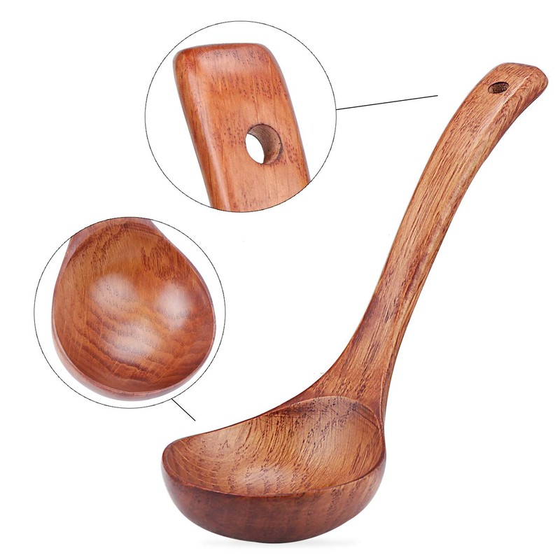 TsunNee Wooden Soup Ladle, Natural Wood Soup Spoon, Porridge Spoon,