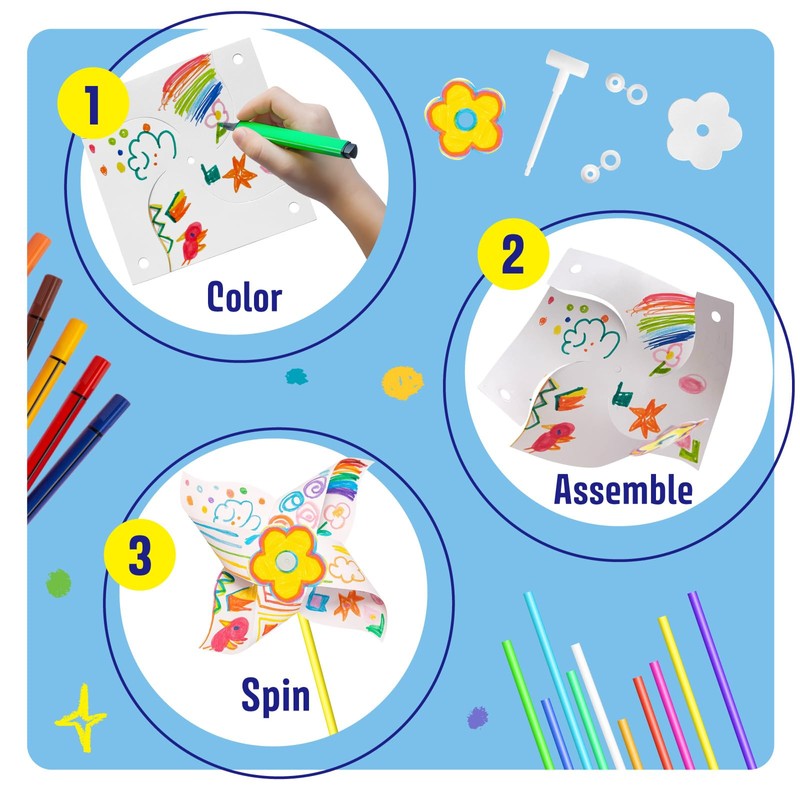 24 Pack DIY Pinwheels Crafts for Kids - Summer Spring