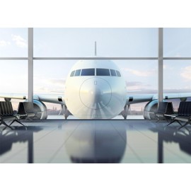 CORFOTO 8x6ft Fabric Airport Airplane Backdrop Photography Plane in Departure Area Airport Terminal Window View Background Plane Themed Birthday Party Decoration Photoshoot Booth Studio Props