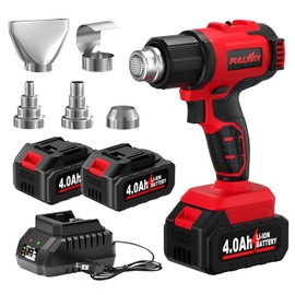 FULLYEA Cordless Heat Gun, Max 550°C (1022°F), Hot Air Gun Kit with 5 Nozzles & 2x4.0Ah Batteries, Fast Heating, 2-Temperature Setting, Portable Heat Gun for Shrink Tubing, PVC Wrap, Crafts (Red)