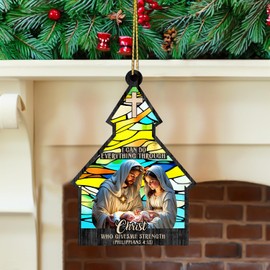 DECORLUXES Set 2 Christian Gifts for Women, Christmas Ornaments 3.1" - Nativity Scene Christmas Ornaments, Nativity House Ornament, Christmas Decorations - Christmas Tree Decoration Ornament