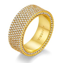 VISDIV Gold Wedding Rings for Women 925 Sterling Silver 14k Gold Plated Promise Engagement Non Tarnish Bands Rings CZ Simulated Diamond Chunky Eternity Statement Wide Rings for Her