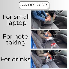 Portable Car Desk with Removable Clipboard - Fits Passenger Seat - for Laptop - Travel Desk with Drink Holder, Mobile Vehicle Desk for Professionals & Commuters, Adjustable 11.5" D x 8.5" W x 11" H
