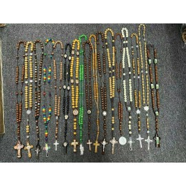 BEST SELLER !! 12 x Mixed Wood man Rosary Wood Crucifix Rosary Baptism Memories