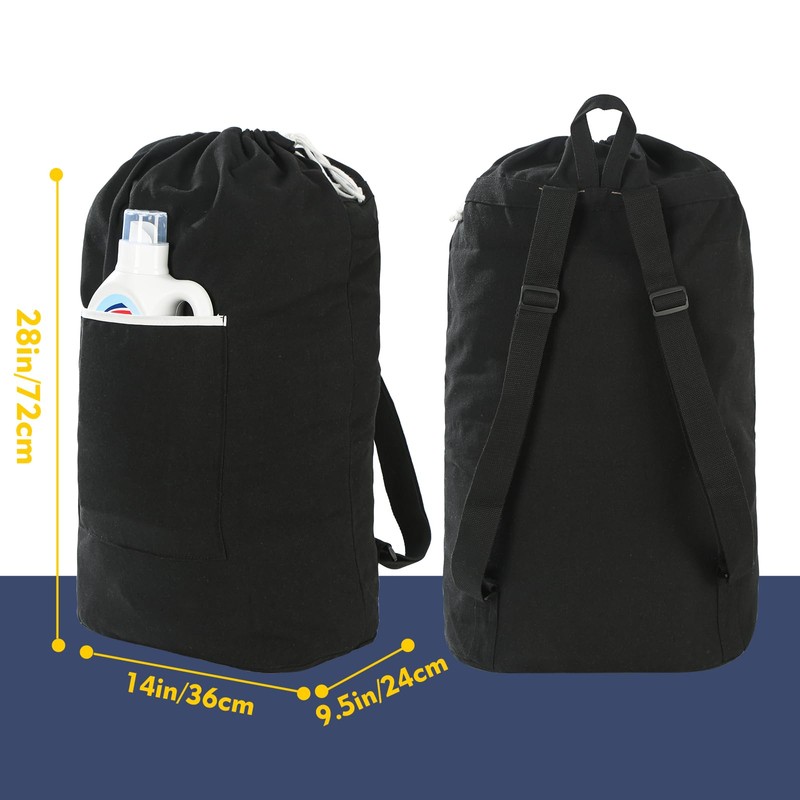 Canvas Laundry bag, Washable Laundry backpack, Adjustable Straps, Large Front