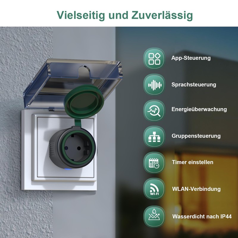 EIGHTREE WiFi Outdoor Socket, IP44 Outdoor Socket, Waterproof, WLAN Socket