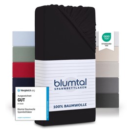 Blumtal Basics Jersey Fitted Sheet Topper 90 x 200 cm – Oeko-Tex Certified, 100% Cotton, up to 15 cm Topper Height, Black