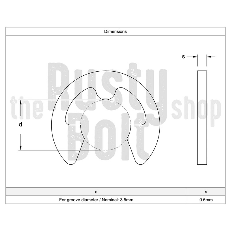 The Rusty Bolt Shop 3.5mm E Clip, Stainless Steel, Circlip