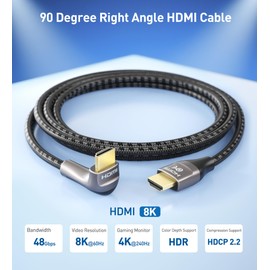 Cable Matters 48Gbps Ultra HD 8K Right Angle HDMI Cable 6.6 ft (270 Degree HDMI Cable) with 8K@60Hz, 4K@240Hz and HDR Support in Black