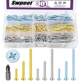 Swpeet 301Pcs 3.2 x 15mm/3.2 x 25mm/3.2 x 40mm Galvanized Steel Phillips Flat Head Machine Screws with Screwdriver Bits Assortment Kit, Cross Countersunk Head Screws for Electrical Fastening