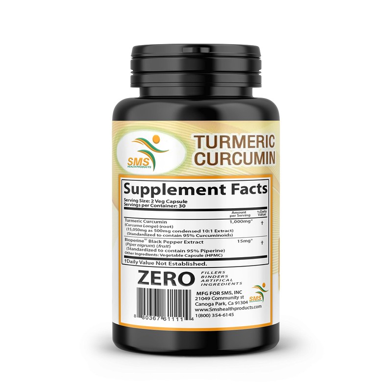 Pure Turmeric Curcumin 1000 mg Black Pepper Extract 95% CURCUMINOIDS,Non