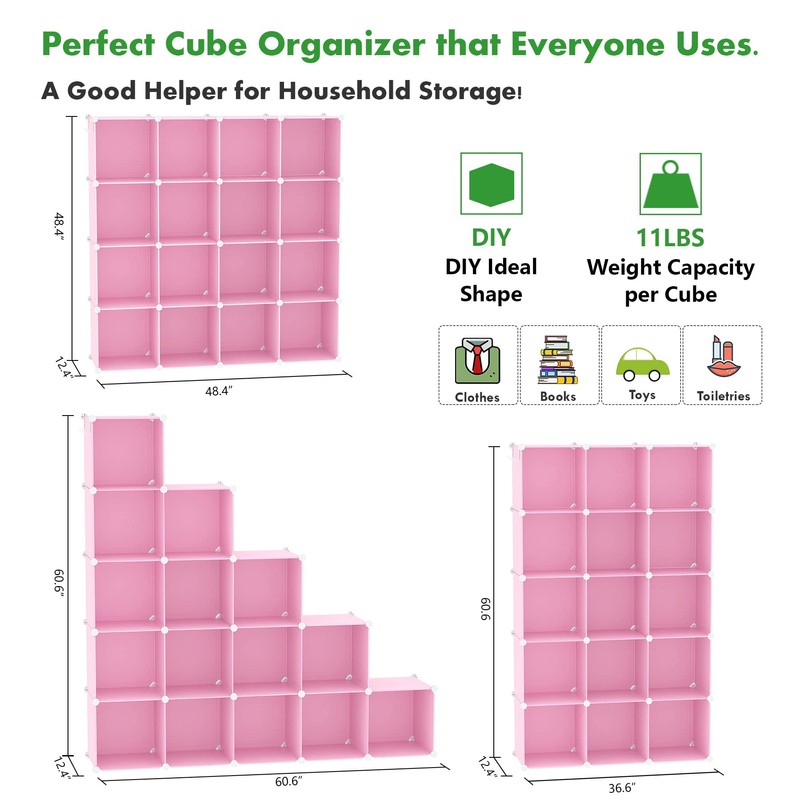 C&AHOME Cube Storage Organizer, 16-Cube Shelves Units, Plastic Storage Cubes,