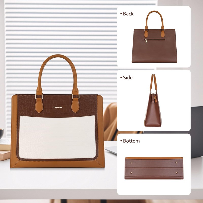 MOSISO Laptop Tote Bag for Women, 15.6 inch PU Leather