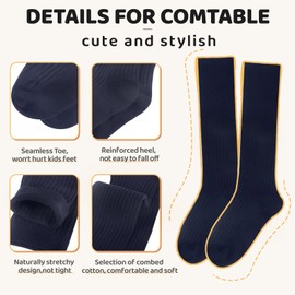 4 Pairs Girls Knee High Socks Seamless Toe Kids School Uniform Socks Over The Knee Socks for Girls Boys Navy M