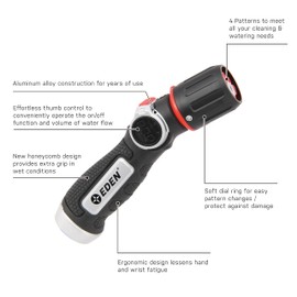 Eden 96845 Pro Metal Thumb-Control Straight 4-Pattern Turbo Nozzle W/Quick Connector Starter Set, High Pressure Garden Sprayer for Hose