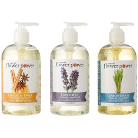 Natural Flower Power - Natural Liquid Hand Soap Variety Pack (Citrus & Spice, Lavender, and Lemongrass), pH Balanced, Pure Essential Oils, Soft and Moisturizing, Sulfate Free - 12 Ounce (Pack of 3)