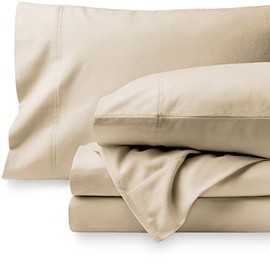 Bare Home Flannel Sheet Set 100% Cotton, Velvety Soft Heavyweight - Double Brushed Flannel - Deep Pocket (Split King, Sand)