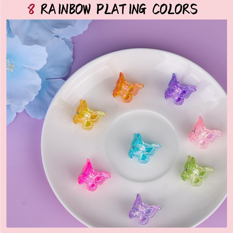 Mini Butterfly Hair Clips, 32Pcs Y2K Claw Clips Rainbow Plating