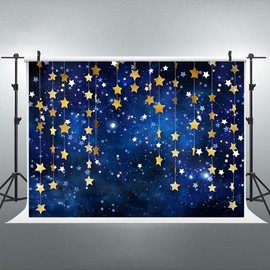 Twinkle Twinkle Littler Star Backdrops Navy Blue Galaxy Starry Sky Gold Glitter Little Star Photography Background Adults Kids Birthday Party Decor Baby Shower Backdrop Starry Backdrop 5X3ft (Blue)