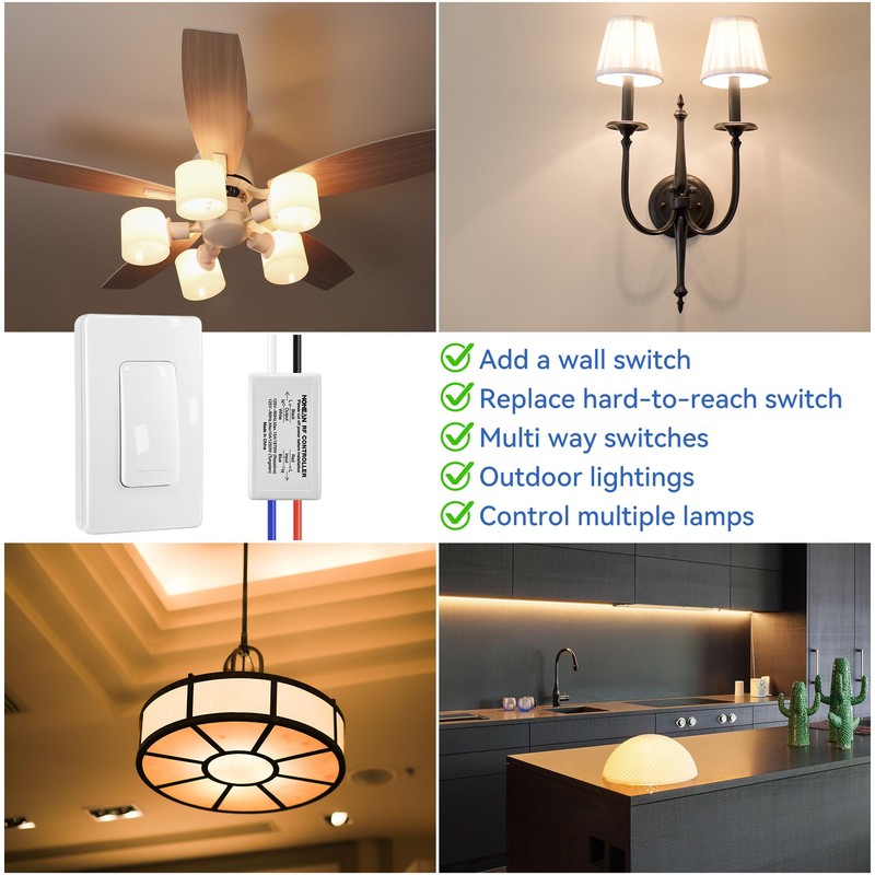 Hohean Wireless Light Switch and Receiver Kit, No in Wall