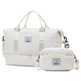 Travel Duffle Bag,Weekender Bags for Women with Shoe Compartment & Wet Pocket, Carry on Overnight Bag with Toiletry Bag, Gym Duffel Bag Hospital Bags for Labor and Delivery (Beige)