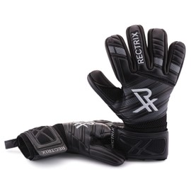 Rectrix 1.0 Goalkeeper Gloves (with Free Zip Case) - Negative Cut - Youth & Adult Sizes - Pro-Level Grip for Football Soccer Goalkeeping (9, Black)