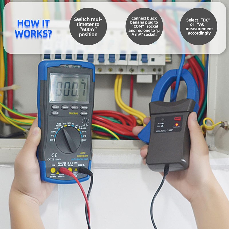 Handheld AC/DC 600A Clamp-on Current Probe Amp Adaptor, KE-605A Digital