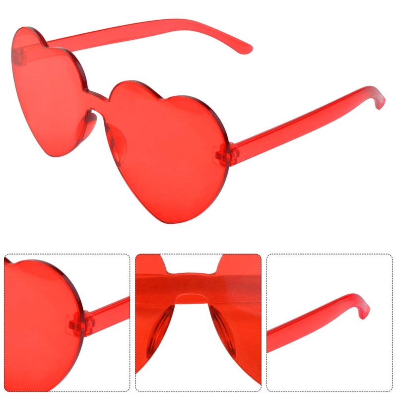 Fengek 6 Pcs Heart Shape Sunglasses Frameless Transparent Glasses Party