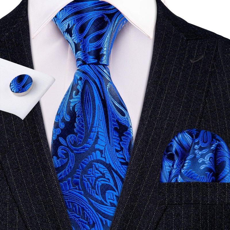 Barry.Wang Men Ties Paisley Woven Silk Necktie Set with Pocket