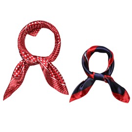 [Allegra K] Scarf, Square, Pack of 2, 19.7 inches (50 cm), Silk-like, Dot Square Scarf, Neckerchief, Hair Ornament, Office, Uniform, Stylish, Women's, Red, Black, 19.7 x 19.7 inches (50 x 50 cm), red