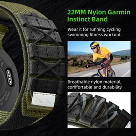 Bandkids 22mm Nylon Military Style Band for Garmin Instinct/Instinct 2 Solar Watch, Sport Loop Replacement Band for Garmin Instinct Tactical/Tide/Esports/Instinct Solar