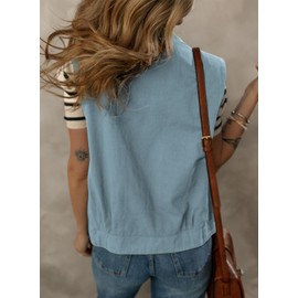 Dokotoo - Chaleco para mujer, cuello con solapa, dobladillo elástico, ligero, sin mangas, para primavera y verano, Azul, XXL