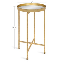 Kate and Laurel Celia Round Metal Foldable Tray Accent Table, 14x14x25.75, Gold/Mirror