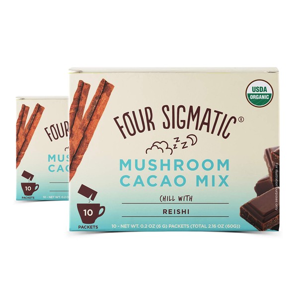 Four Sigmatic – Mushroom Hot Cacao Mix with Reishi (2 Packs of 10 Packets) – Reduces Anxiety, Stress and Relaxes The Body - USDA Organic, Vegan & Paleo