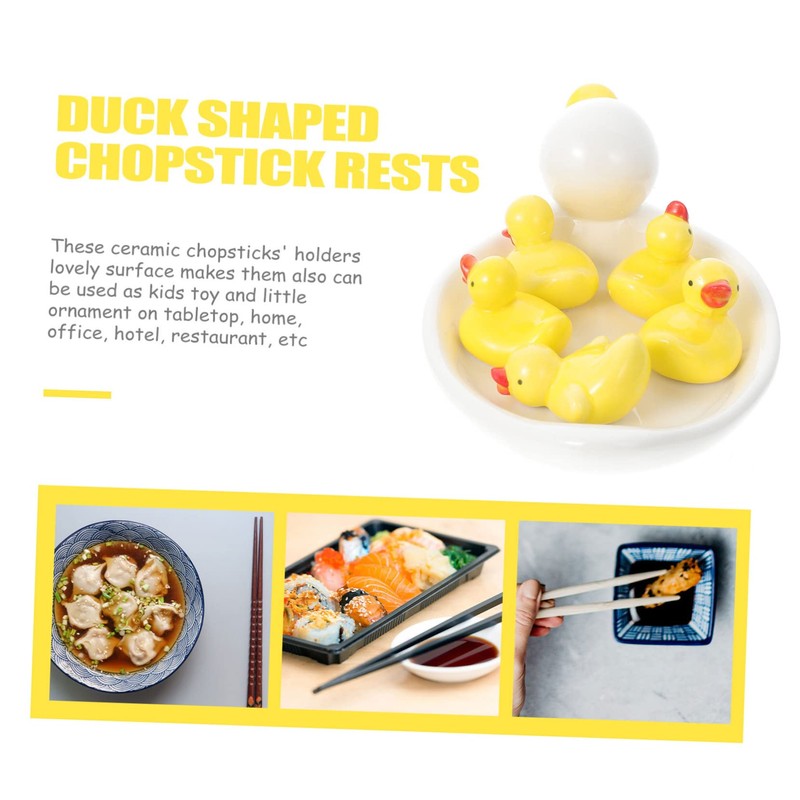 MAGICLULU 6Pcs Adorable Duck Shaped Chopstick Rests Yellow Ceramic Tableware
