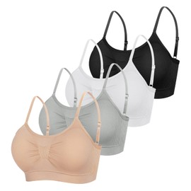 Omisy 4 Pack Women's Padded Comfort Wireless Sport Support Bra Bralette no Underwire with Adjustable Straps and Hook