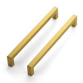 Ravinte 12 Pack 8 Inch Square Cabinet Handles Pulls - Brushed Brass Drawer Pulls Kitchen Hardware for Cabinets Cupboards