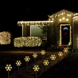 10 Pack Christmas Solar Pathway Lights, Snowflake Outdoor Decorations