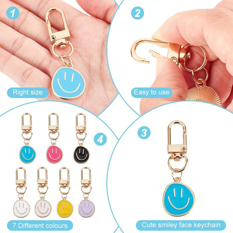 arricraft Keychain Round Alloy & Enamel Pendants Charms, 14 Pcs-smile,
